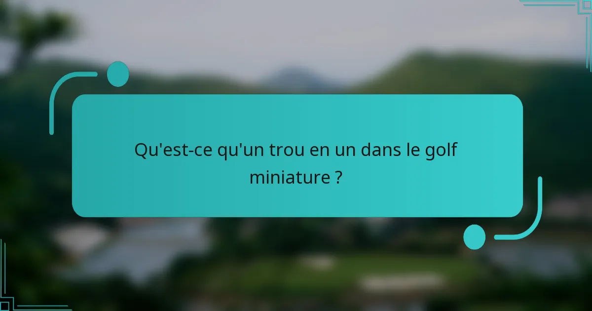 Qu'est-ce qu'un trou en un dans le golf miniature ?